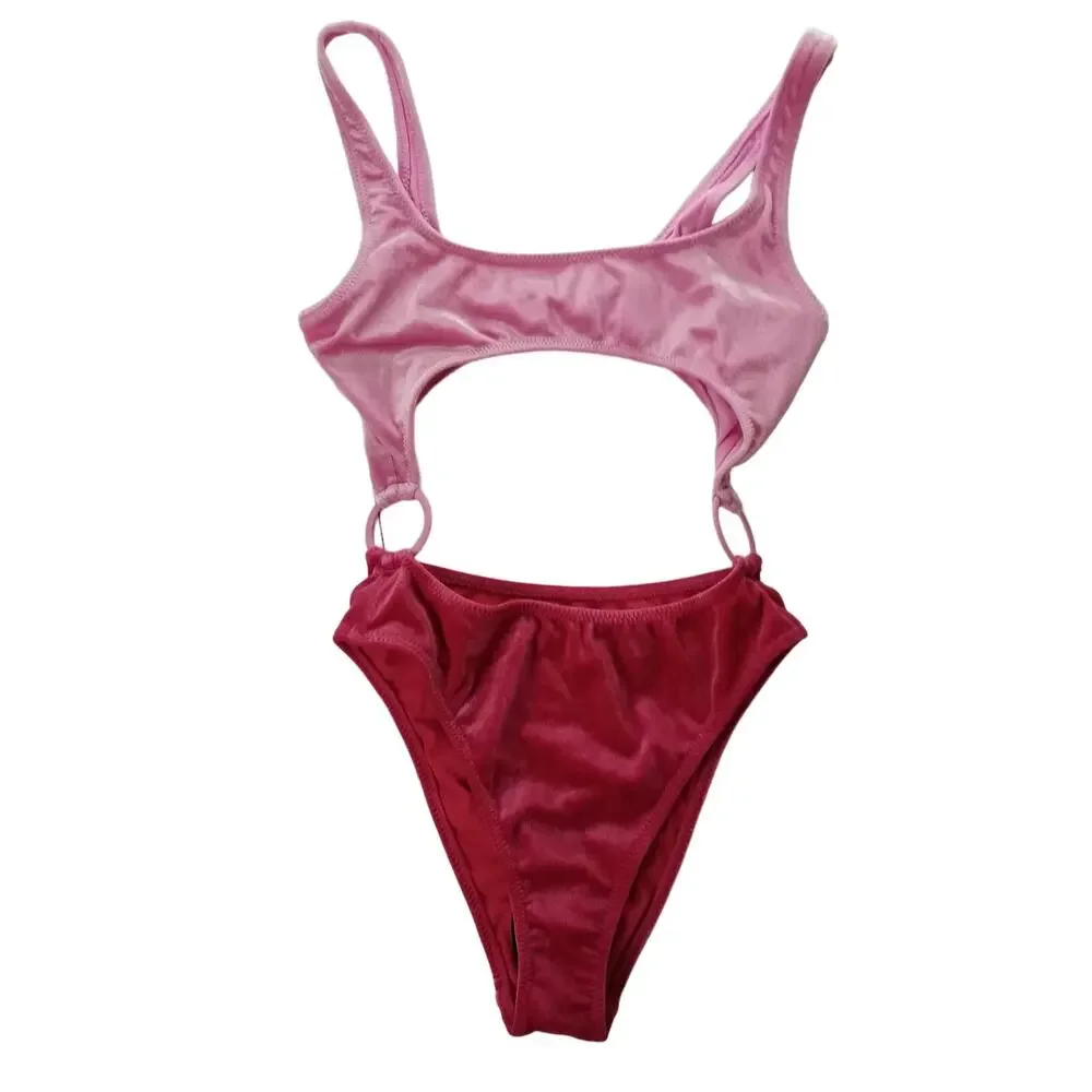 Kendall & Kylie Velvet Pink on Pink Color Block Swimsuit, Size XS, New with Tags